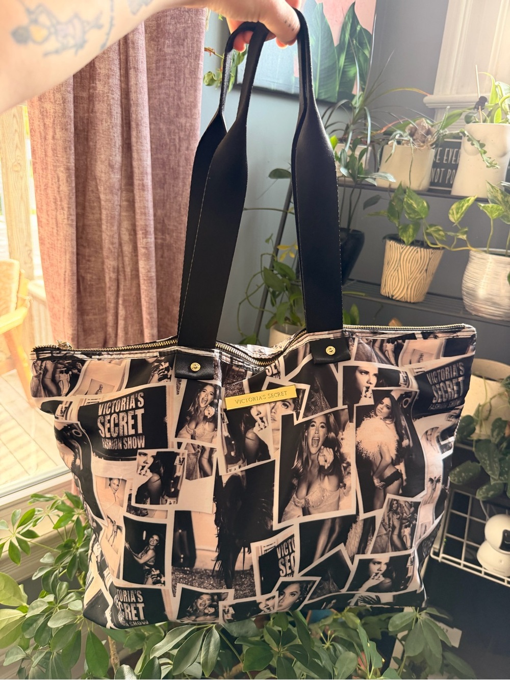 2000s Victoria's Secret Black & White Photo Collage Tote Bag